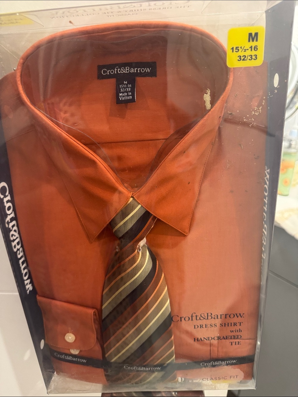 Croft & Barrow Men's Rust Orange Dress Shirt with Striped Tie